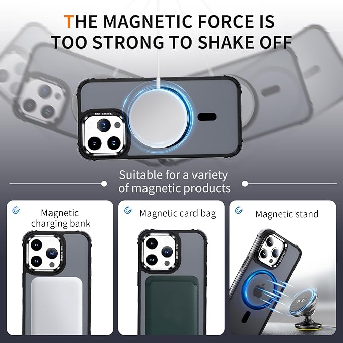 Designed for iPhone 15 Pro Case Magnetic,Supports Wireless Charging [Compatible with MagSafe Accessories], Magnetic Phone Case for iPhone 15 Pro, Black