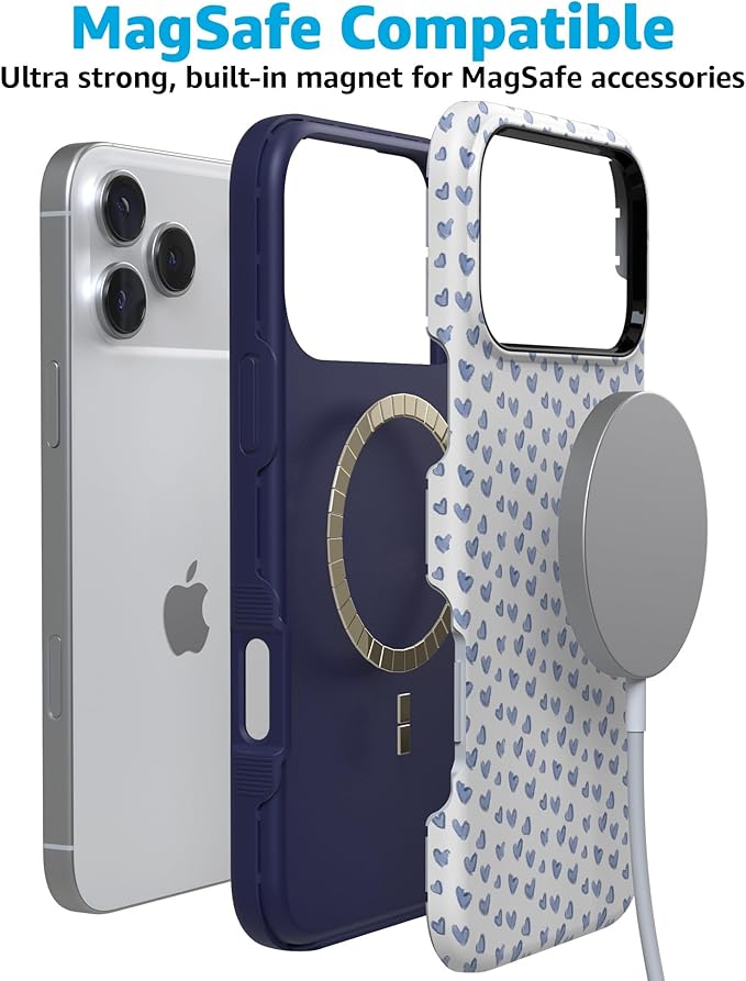 Casely iPhone 17 Pro Case | Lovebug | Blue Hearts | Compatible with MagSafe | Bold Protective Design