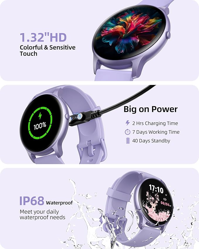 Parsonver Smart Watch(Answer/Make Calls), Smartwatch for Women Men IP68 Waterproof, 100+ Sport Modes Fitness Activity Tracker, Heart Rate/Sleep/Steps Monitor, Fitness Watch for Android iPhone, Purple