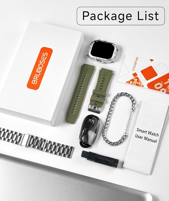 Smart Watch for Men Military Answer/Make Call 2.01″ Display 170+ Sports Modes Fitness Smart Watch IP68 Waterproof 30 Days Standby Smartwatch for Android iOS Silver (2 Straps)