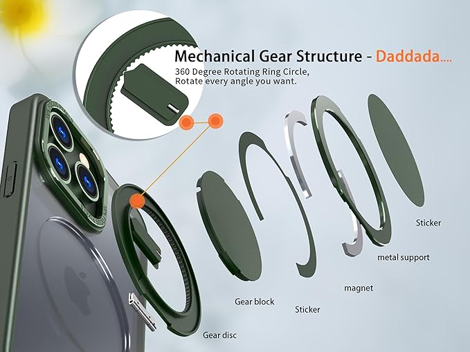 Magnetic Stand Case for iPhone 14 Pro [with 2 Tempered Glass Film] [360° Rotation Magnetic Stand] [Compatible with Magsafe] Military-Grade Drop Protection Case, Green