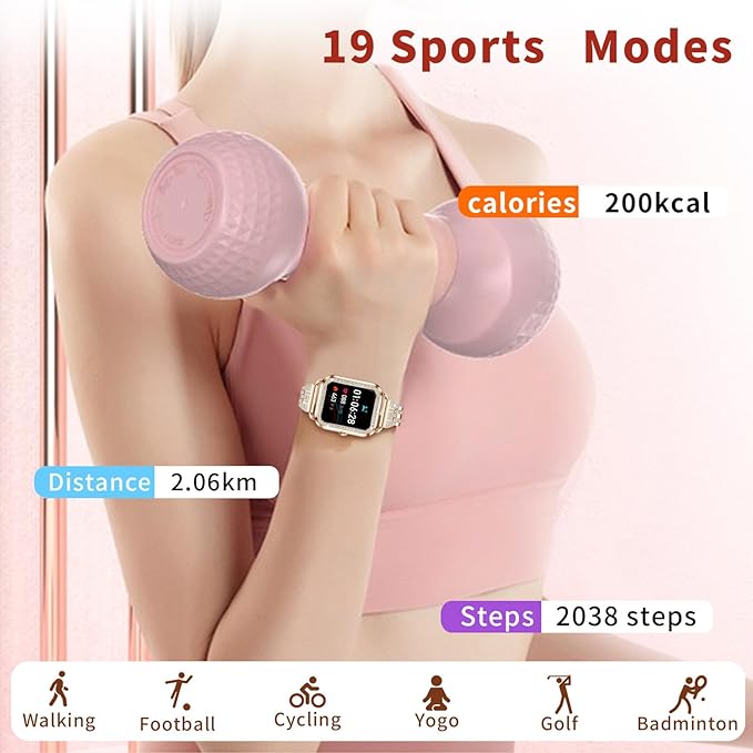 GADIXY Smart Watches for Women Diamonds(Answer/Make Call),1.29''HD Touch Screen Women Smart Watch Android,Fitness Tracker with HR/SPO2/Sleep Monitor,3 Strap (Diamond Rosegold)