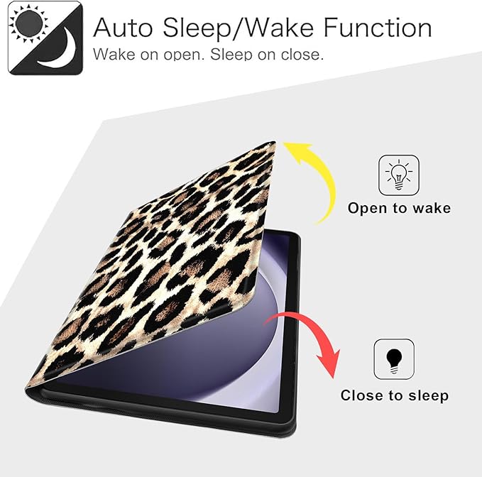 Case for Samsung Galaxy Tab A9 8.7-Inch 2023, Slim PU Leather Stand Cover with Auto Wake/Sleep, Multi-Angle Viewing & Shockproof, Leopard Print 02