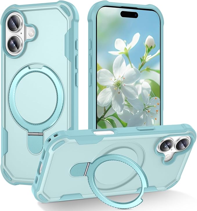 Compatible with iPhone 17 Case with Invisible Magnetic Ring Stand [Compatible with Magnetic] [Military Drop Protection] Shockproof Slim Hard Back Soft Edge Case 6.3 Inch, Blue