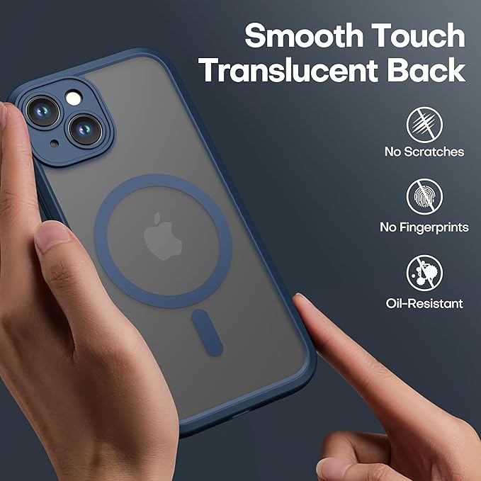 ImpactStrong Magnetic Guard Designed for iPhone 15 Case [Camera Protection] [Military Grade Drop Tested] [Compatible with MagSafe] Slim Translucent Matte Phone Case (6.1") - Navy Blue
