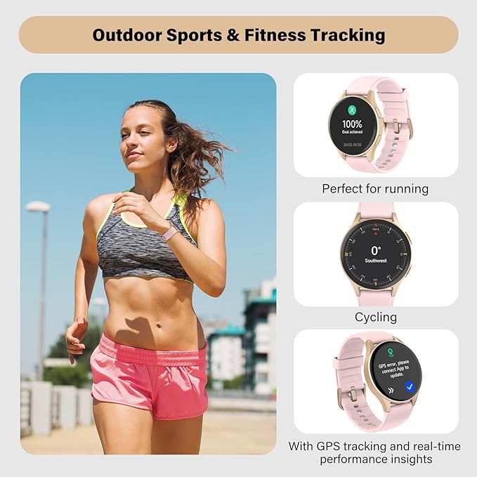 Smart Watch for Women, Built-in Alexa, GPS, HRV, VO2 Max, Blood Oxygen, Sleep & Stress Monitor, Compass, Altimeter, 1.32" AMOLED, Fitness & Women’s Health, Waterproof, iPhone Compatible, Notification