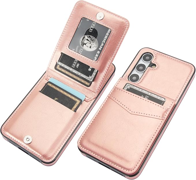 KIHUWEY for Samsung Galaxy S24 Plus Case Wallet with Credit Card Holder, Flip Premium Leather Magnetic Clasp Kickstand Heavy Duty Protective Cover for Samsung Galaxy S24 Plus 6.7" (Rose Gold)