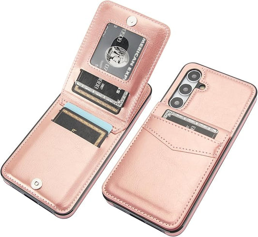 KIHUWEY for Samsung Galaxy S24 Plus Case Wallet with Credit Card Holder, Flip Premium Leather Magnetic Clasp Kickstand Heavy Duty Protective Cover for Samsung Galaxy S24 Plus 6.7" (Rose Gold)