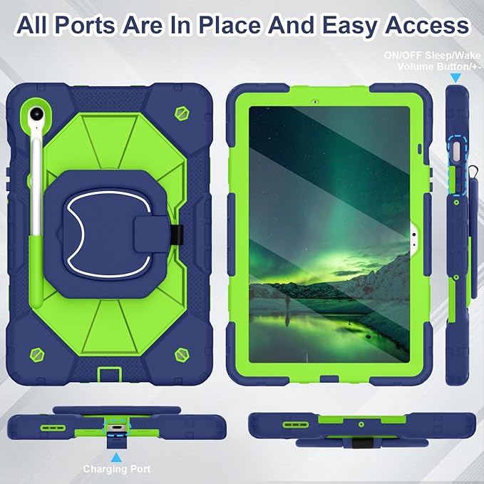 WESOROL Case for Samsung Galaxy Tab S10 Lite/S10 FE/S9 FE 10.9 Inch (2025/2023) Galaxy Tab S9 11 Inch,Shockproof Cover for Samsung S9 FE with Rotating Stand Screen Protector Pencil Holder,Navy Green