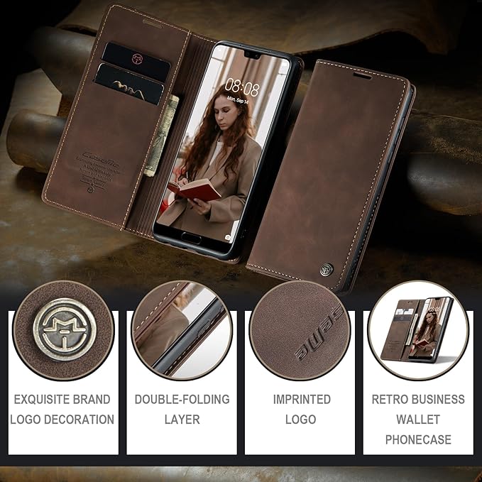 for Huawei P20 Pro Case, Flip Wallet Leather Case with Card Holder Magnetic Closure Shockproof Kickstand Protective Phone Cases Cover for Huawei P20 Pro,Coffee