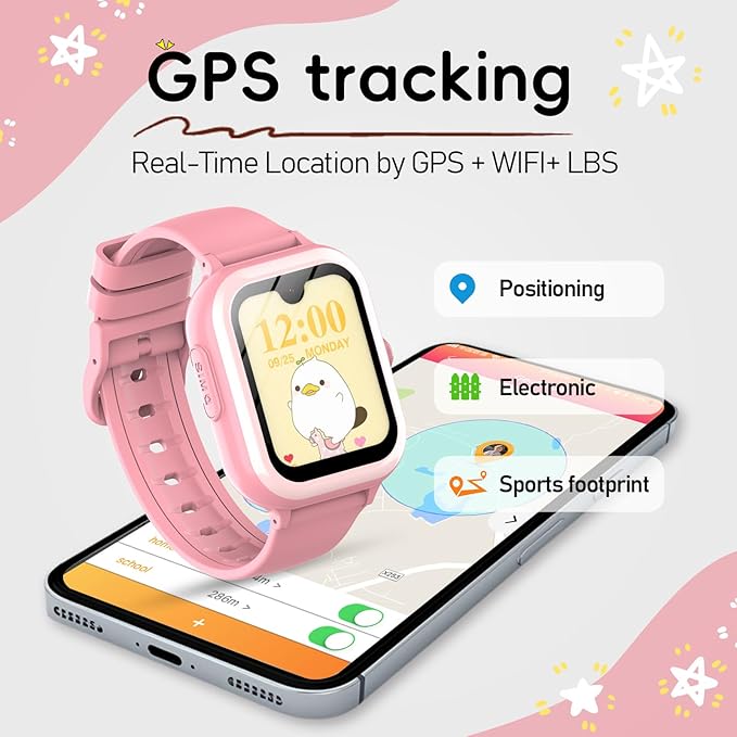 Wonlex 4G GPS Kids Smartwatch with SIM Card, 1.78" AMOLED Large Touch Screen Smart Watch for Kids, Boys Girls Phone Watch with Video Voice Calls, SOS, Camera, Pedometer, Alarm, Game(Pink)
