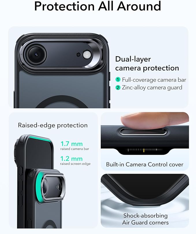 ESR for iPhone Air Case with Stand, Camera Control Cover Compatible with MagSafe, Military-Grade Drop Protection Magnetic Phone Case for iPhone 17 Air Case, Scratch-Resistant Back Cover,Frosted Black