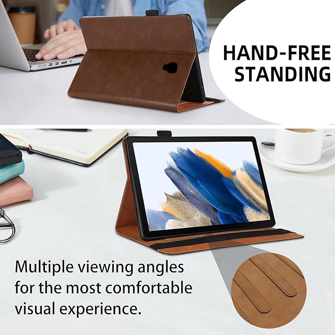 Case for Samsung Galaxy Tab A 10.5 2018 Model SM-T590/T595/T597 Bussiness Premium Slim PU Leather Stand Folding Folio Cover with Card Slot Pen Holder-Brown