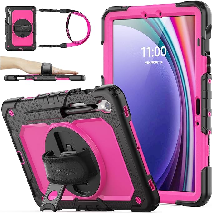 SEYMAC stock Case for Samsung Galaxy Tab S10 Lite / S10 FE / S9 FE 5G / S9 Tablet Case 10.9''/ 11'' Protective with Screen Protector, Pen Holder, 360 Rotate Stand, Hand Strap, Shoulder Strap, Pink1