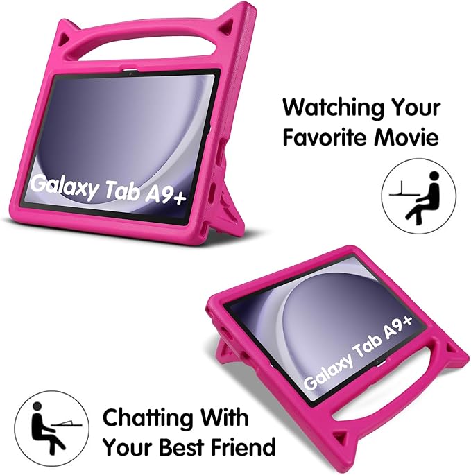 Kids Case for Samsung Galaxy Tab A9 Plus 11inch 2023, Lightweight Durable Shockproof Samsung Galaxy Tab A9+ Cover with Handle,Build-in Kickstand for Kids (Pink)