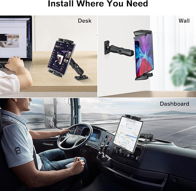 OHLPRO Car Tablet Holder - Heavy Duty Drill Base, Tablet Mount for Truck Compatible with iPad Samsung Tab 5"-13" Tablets and Phones, iPad Stand for Wall/Business/Vehicle/Desktop, etc.