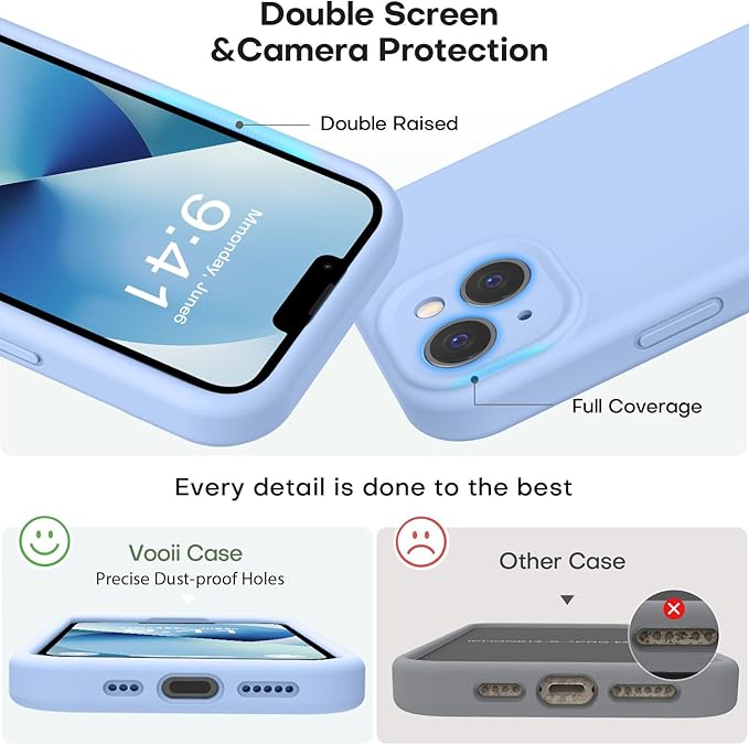 Vooii Compatible with iPhone 13 Case, Liquid Silicone Upgrade [Camera Protection] [Soft Anti-Scratch Microfiber Lining] Shockproof Phone Case for iPhone 13 6.1 inch - Light Blue