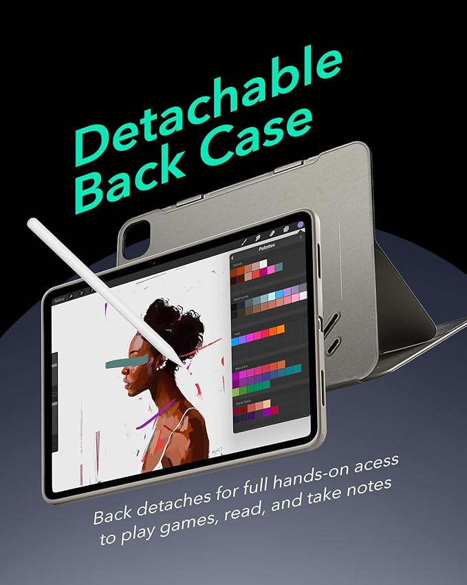 ESR for iPad Pro 13 Inch Case M4(2024), iPad Pro 13 Rotating Case with Removable Magnetic Cover, Adjustable Portrait/Landscape Stand with Raised Screen View, 9 Standing Angles, Shift Series, Titanium