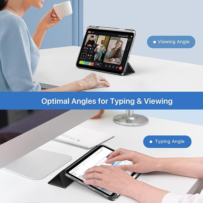 MoKo for iPad (A16) 11th Generation Case 11 Inch 2025, iPad 10th Generation Case 10.9 Inch 2022 with Pencil Holder, Slim Light Trifold Protective Cover with Hard PC Translucent Back Shell, Black