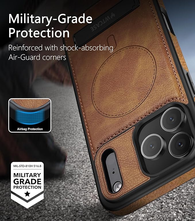 Magnetic for iPhone 17 Pro Max Leather Case,Built-in Invisible Stand [Compatible with Magsafe] Protective Slim Kickstand Phone Cover for iPhone 17 Pro Max,Brown