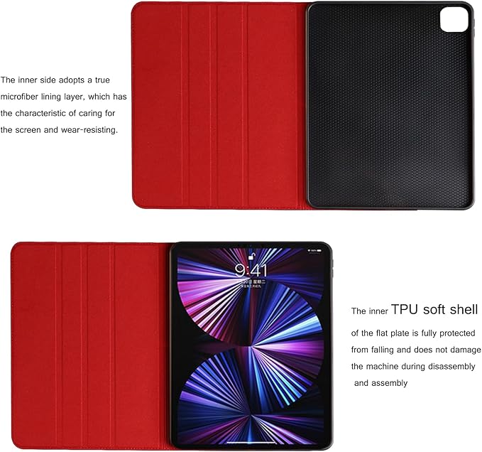for Ipad (A16) 11th Gen 11 inch 2025 and Ipad 10th Gen 10.9 inch Case 2022 Genuine Leather Cover Protective Shell,Auto Wake/Sleep.Red