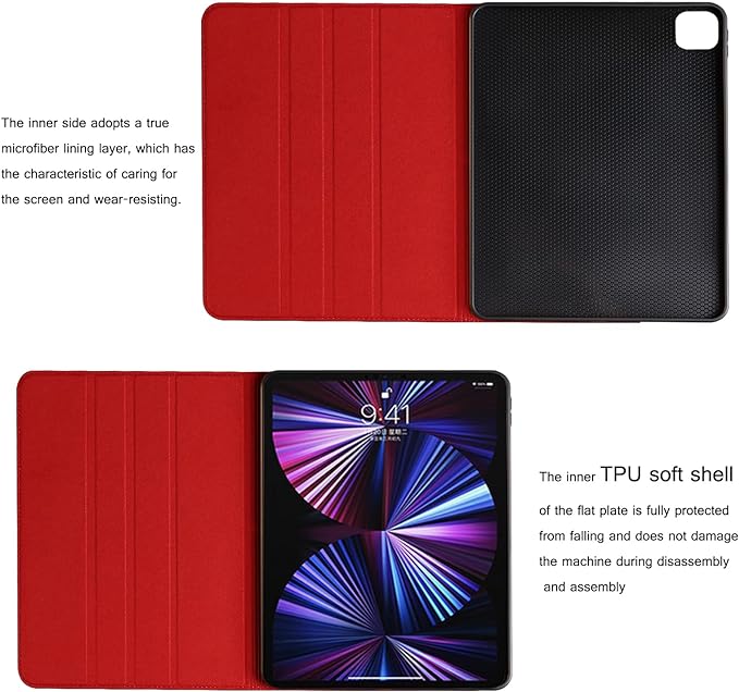 for Ipad Pro 11-inch 4th/3rd/2nd/1st Gen Case 2022/2021/2020/2018 Genuine Leather Cover Protective Shell,Auto Wake/Sleep.Red