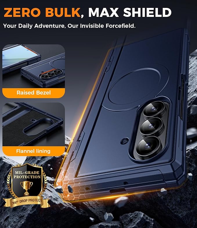 for Samsung Galaxy Z-Fold-7 Case: Magnetic Shockproof [Dual-Stand] [Hinge Protection] [Fit for Magsafe] [Anti-Scratch] [Anti Spy] Protective Phone Cover for ZFold 7 5G 2025 (Blue)