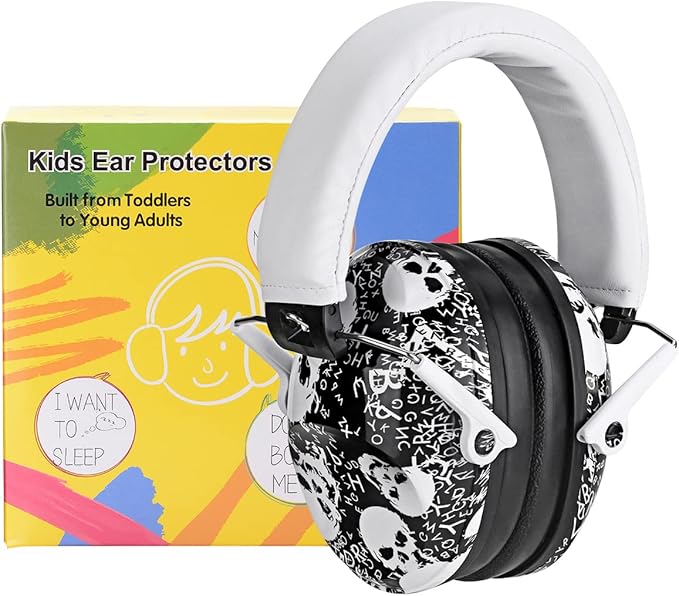 PROHEAR 032 Kids Ear Protection Safety Ear Muffs, NRR 25dB Noise Reduction Childrens Earmuffs, Adjustable Headband Hearing Protectors for Concerts, Racing, Airports - Skull Pattern