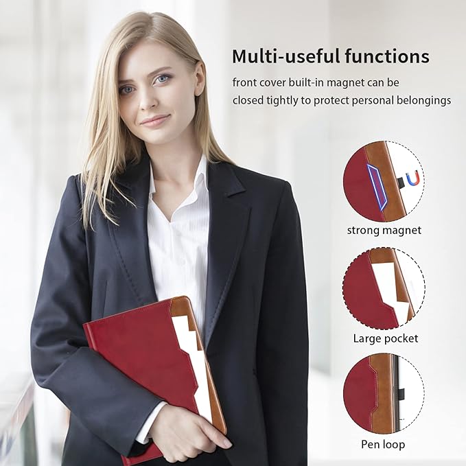 Case for Samsung Galaxy Tab A 10.1 2019 (SM-T510/T515) - PU Leather Business Folio Protective Case with Hand Strap and Pocket, Red