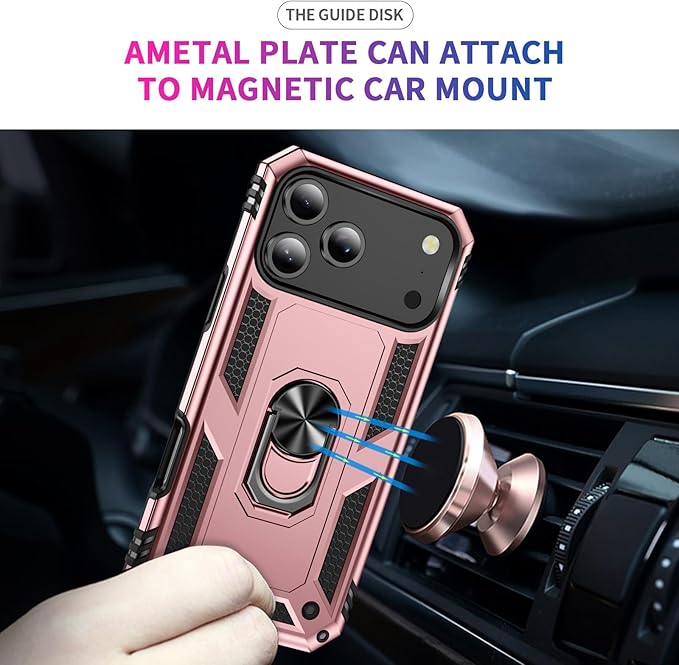 ADDIT Compatible with iPhone 17 Pro Max Case with Tempered Glass Screen Protector, Adjustable Kickstand Ring, Military-Grade Heavy Duty Protection, Shockproof, Anti-Fingerprint,Rose Gold