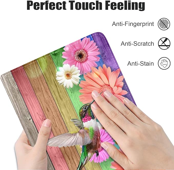Case for Samsung Galaxy Tab A7 10.4 inch 2022/2020 (SM-T500/T503/T505/T507/T509), Premium PU Leather Stand Folio Cover with Auto Sleep/Wake, Colorful Daisy Flower and Hummingbird