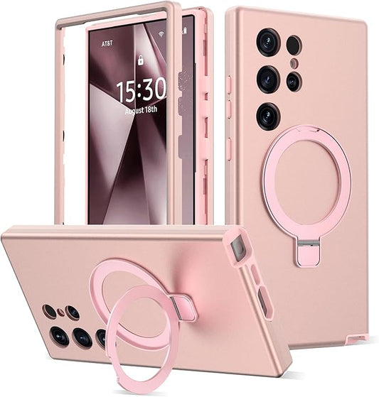 Designed for Samsung Galaxy S24 Ultra Case with Magnetic Ring Stand [Compatible with Mag-Safe][Military Grade Drop Protection][Build in Kickstand] S24 Ultra Phone Case 6.8",Rose Gold