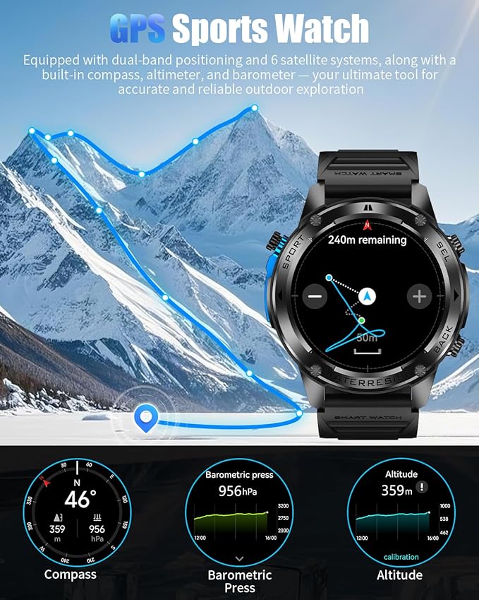 Military Smart Watch for Men with GPS, 1.43" AMOLED Smart Watch with Bluetooth Call, 5ATM Waterproof, 170+ Sports Modes, 500mAh Heart Rate/Sleep/SpO2 Monitor, Fitness Tracker for Android iOS