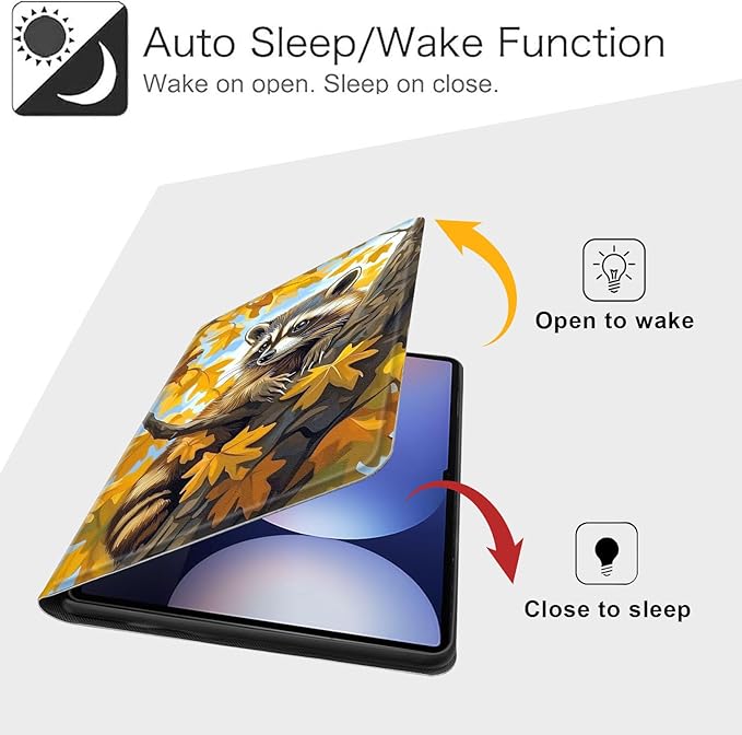 Case for Samsung Galaxy Tab S10 Plus/ S9 FE Plus/ S9 Plus 5G Tablet 12.4'', Slim PU Leather Stand Cover with Auto Wake/Sleep, Multi-Angle Viewing & Shockproof, Raccoon Perched
