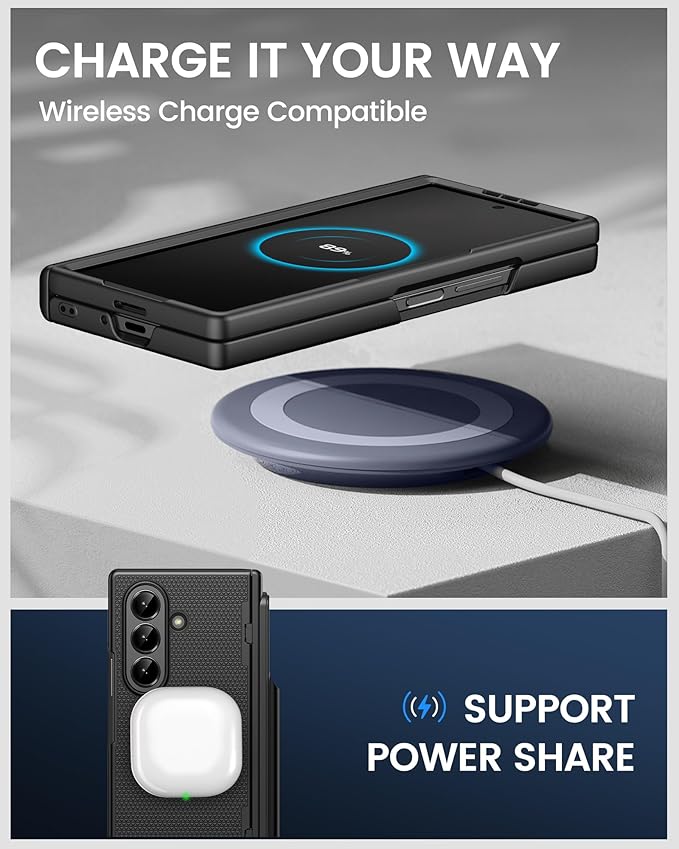 for Samsung Galaxy Z Fold 7 Slim Case with S Pen Holder, Front Screen Protector, Hinge Protection, Support Wireless Charging, Rugged Full Cover, Protective Phone Case for Samsung Z Fold7, Black