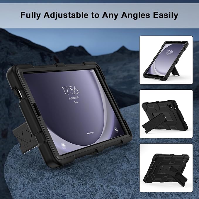 CCMAO Case for Samsung Galaxy Tab A9 Case 8.7 Inch 2023 Model (SM-X110/X115/X117), Heavy Duty Shockproof Hybrid Three Layer Protective Cover with Kickstand for Samsung A9 Tablet 8.7", Black