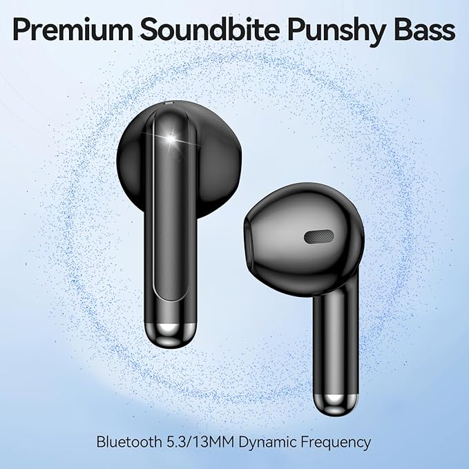 Wireless Earbuds, 2025 Bluetooth 5.3 Headphones HiFi Stereo 50H Playback Ear Buds with Led Digital Display, ENC Noise Cancelling Earbuds for Laptop Computer, iOS, Android, Black