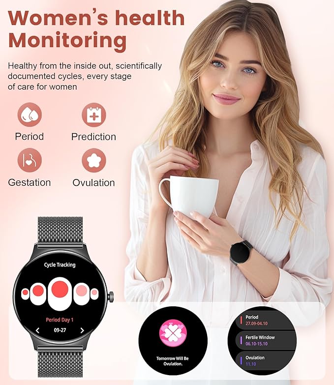 LIGE Smart Watch for Women Men,1.43" HD AMOLED Slim Smartwatch for Android iOS,Fitness Tracker with 120+ Sport Modes/IP68 Waterproof/Sleep Monitor,Light Black