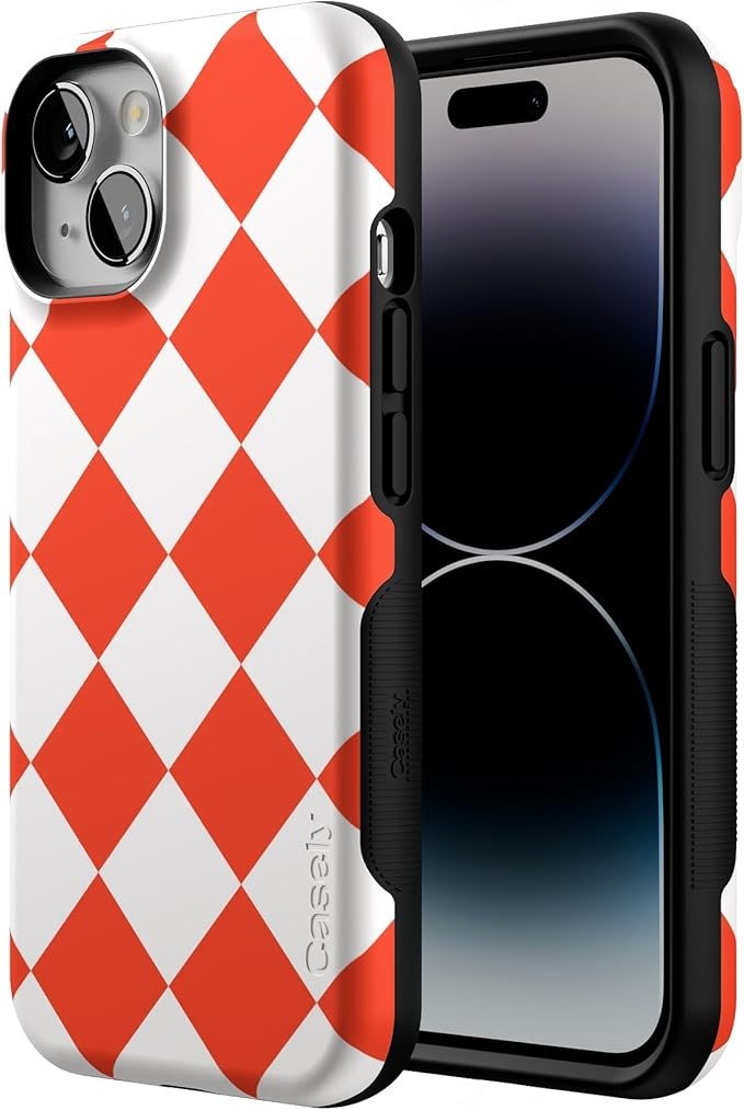 Casely iPhone 14 Case | Red Checkerboard | High Contrast Design | Compatible with MagSafe | Bold Protective Design
