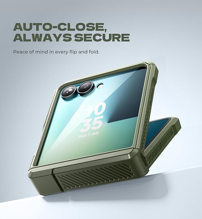 Dexnor for Samsung Galaxy Z Flip 7 Case with Dual Kickstands & Auto-Close Hinge Protection & Screen Protector, Full-Body Rugged Shockproof Protective Cover Bumper Cases for Galaxy Z Flip 7,Army Green