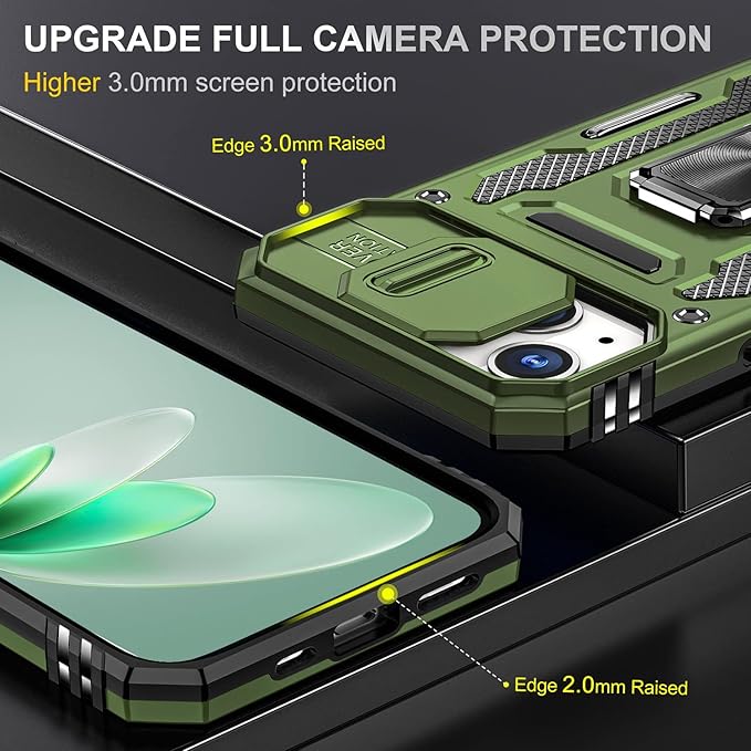 Case for iPhone 14 Plus Phone Case with Kickstand Ring Holder, with Camera Cover, with Magnetic Car Mount Function, for iPhone 14 Plus (Olive Green)