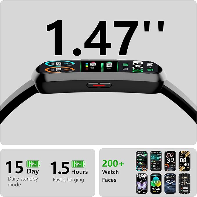 Health Fitness Tracker, Smart Watch with 24/7 Heart Rate and Blood Pressure Monitor, Activity Tracker with Blood Oxygen, 120 Sport Mode Waterproof Sleep Tracker for Women Men (Black)