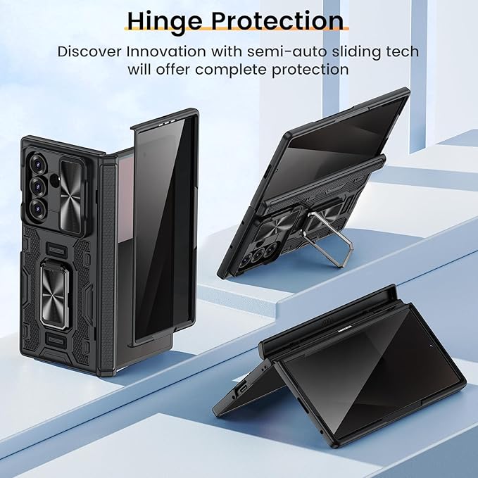 VEGO for Samsung Z Fold 7 Case with Screen Protector [Anti-Peeping][ Built-in Hinge Protection & Slide Camera Cover] Full-Body Shockproof Protective Rugged Kickstand Case for Galaxy Z Fold 7 - Black