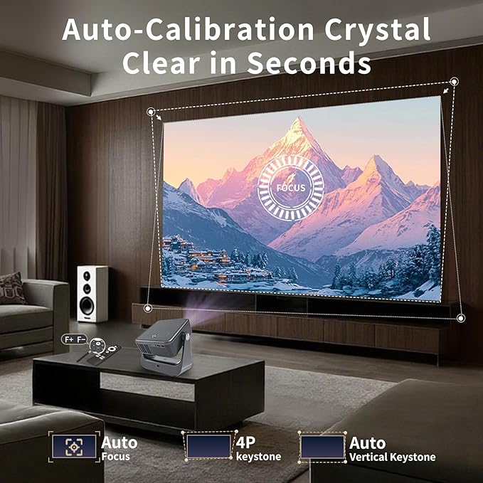 [GTV Ecosystem/Voice Input/Auto Focus] GINCSRI 4K Multi-media Smart Projector with WiFi and Bluetooth, 800 ANSI Home Cinema Proyector, Native 1920x1080 Pixel Outdoor Portable iOS/Android Phone Support