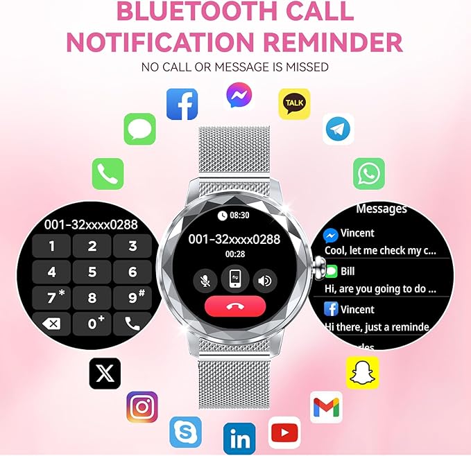 Smart Watch for Women with Make/Answer Call, 1.2" Adjustable Fitness Watch with Heart Rate Sleep Monitor Female Cycle and 100+ Sports Modes (W02-Silver)
