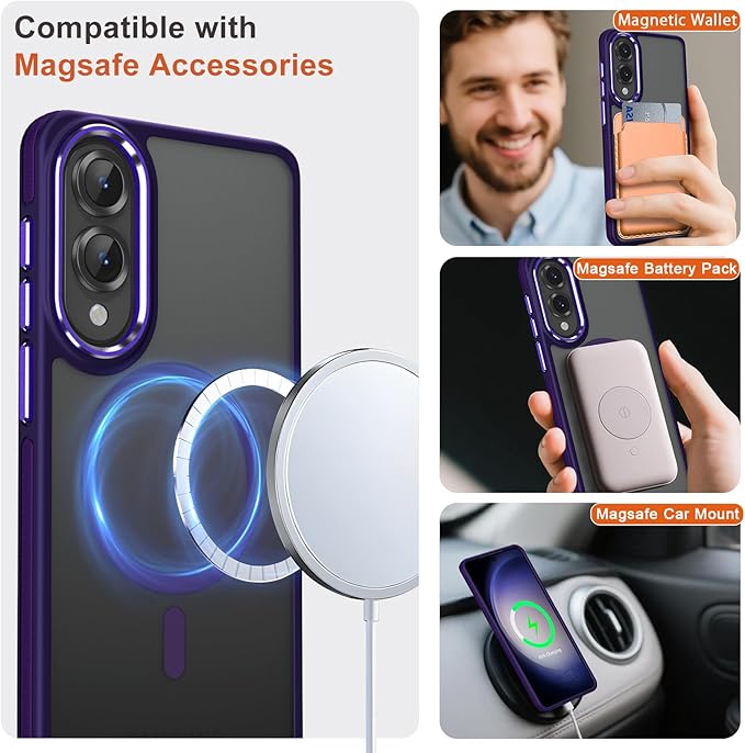 Case for Samsung Galaxy S25 Edge, Fits for Magsafe, Anti-Scratch Translucent Matte Cover [Non-Slip Grip], Color Hybrid Magnetic Phone Case for Galaxy S25 Edge, Drop Resistant (Dark Purple)