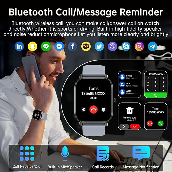 Smart Watch for Men Women Fitness: Make Answer Call Digital Mens Watches Waterproof Running Pedometer Smartwatch for Android Phone iPhone Samsung Compatible Sleep SpO2 Heart Rate Monitor Step Tracker