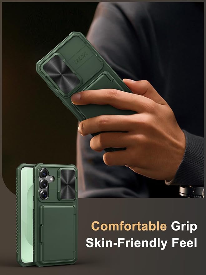 Vihibii for Samsung Galaxy S25+ Plus Wallet Case, Built-in Card Holder (4 Cards), [RFID Blocking] & Slide Camera Cover, Military Grade Drop Protection, TPU Soft Edge Case for Galaxy S25+ Plus, Green