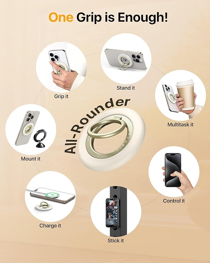 andobil 2025 3rd Gen Magnetic Phone Grip for MagSafe [360° Rotatable & Ultra-Stable] Double-sided Magnet Cell Phone Ring Holder Compatible with MagSafe Accessories&iPhone 17 Air 16 Pro Max 15 14 13 12