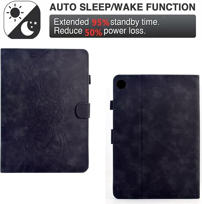 Mandala Flower Case Compatible with Galaxy Tab A9+ Plus 11 Inch 2024 2023 (SM-X210/X216/X218), Cute Elegant Embossed Suede Leather Folio Stand Case Protective Cover with Auto Wake/Sleep, Black